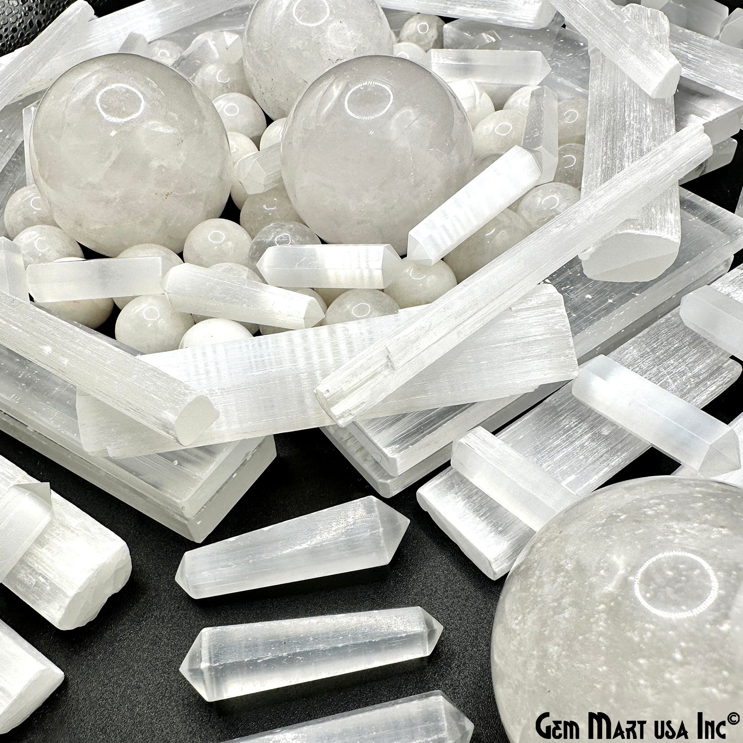 Selenite Crystals Pack, Bulk Selenite Wand and Sphere, 100% Natural Gemstones, Wholesale Resale Supply, Gift Set, 5pcs+, GemMartUSA