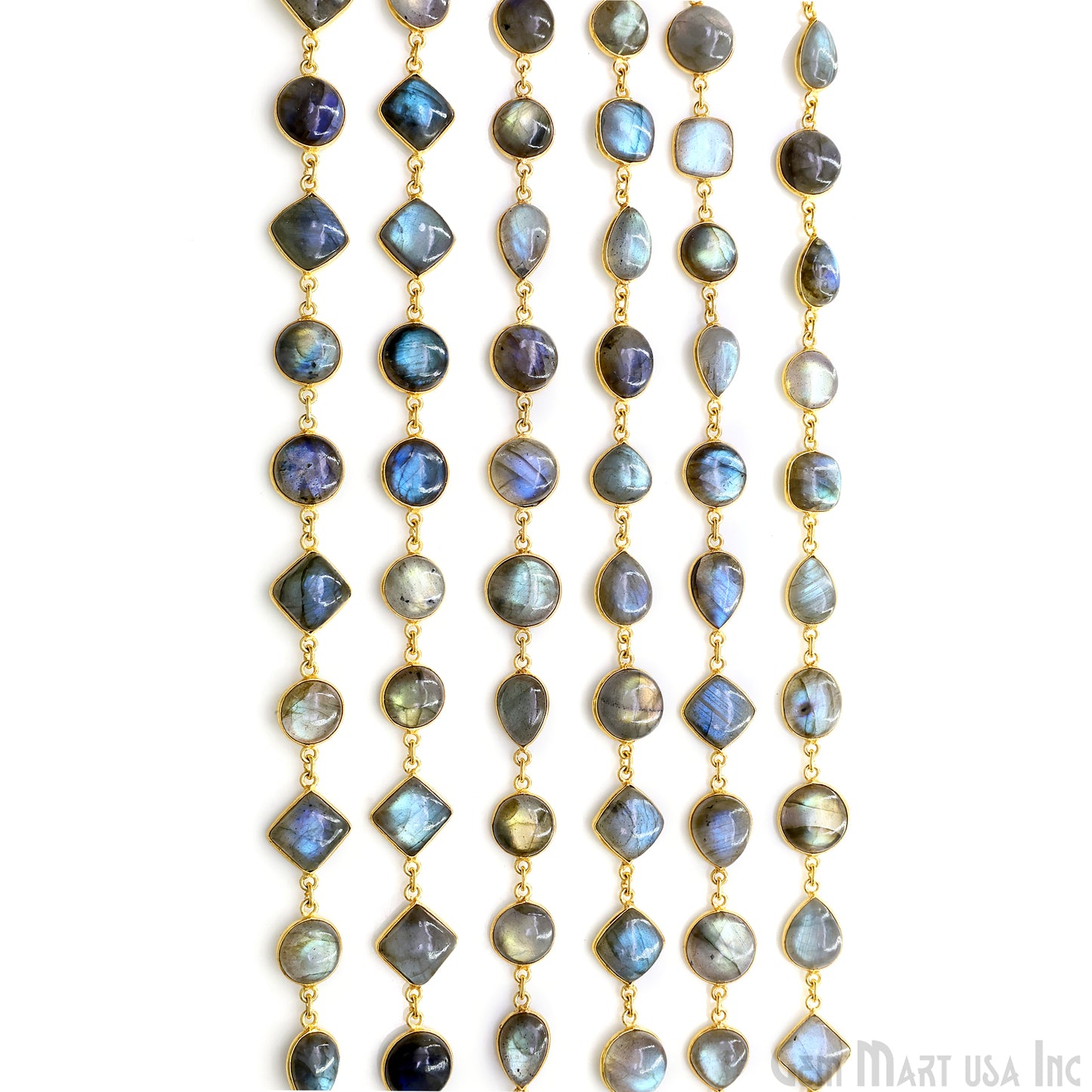 Labradorite Cabochon 10mm Mix Shape Gold Plated Bezel Continuous Connector Chain