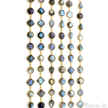 Labradorite Cabochon 10mm Mix Shape Gold Plated Bezel Continuous Connector Chain