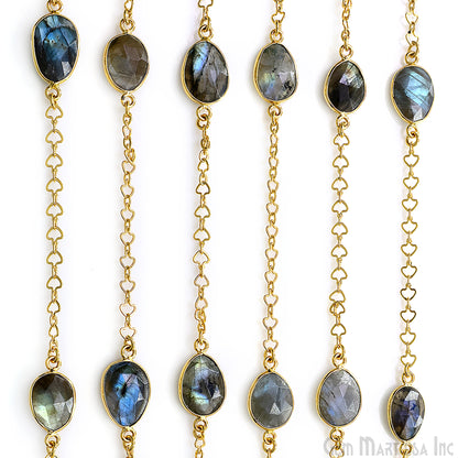 Labradorite Faceted 10-15mm Free Form Shape Gold Plated Connector Bezel Link Chain