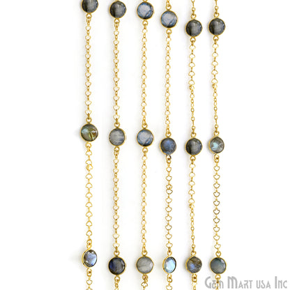 Labradorite Round 10mm Gold Plated Link Bezel Connector Chain