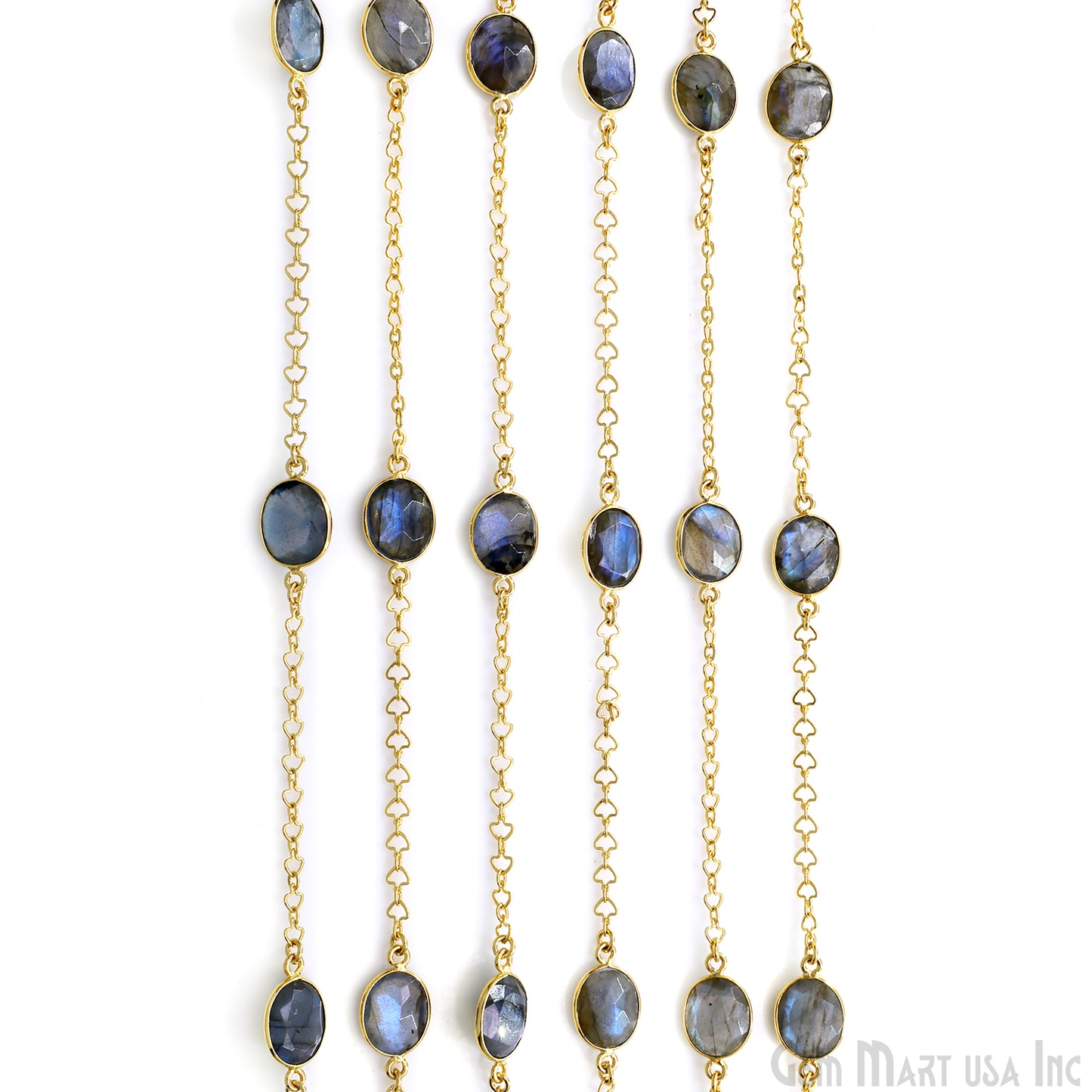 Labradorite Free Form 10mm Gold Plated Link Bezel Connector Chain