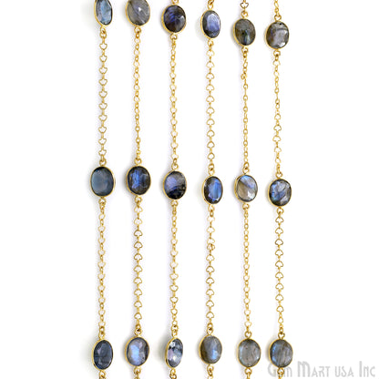 Labradorite Free Form 10mm Gold Plated Link Bezel Connector Chain