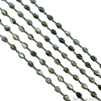 Labradorite 7x10mm Pears Oxidized Bezel Cabochon Continuous Connector Chain