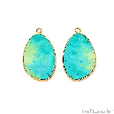 Turquoise Free Form Gold Plated Bezel Smooth Slab Slice Thick Gemstone Connector 30x18mm 1 Pair