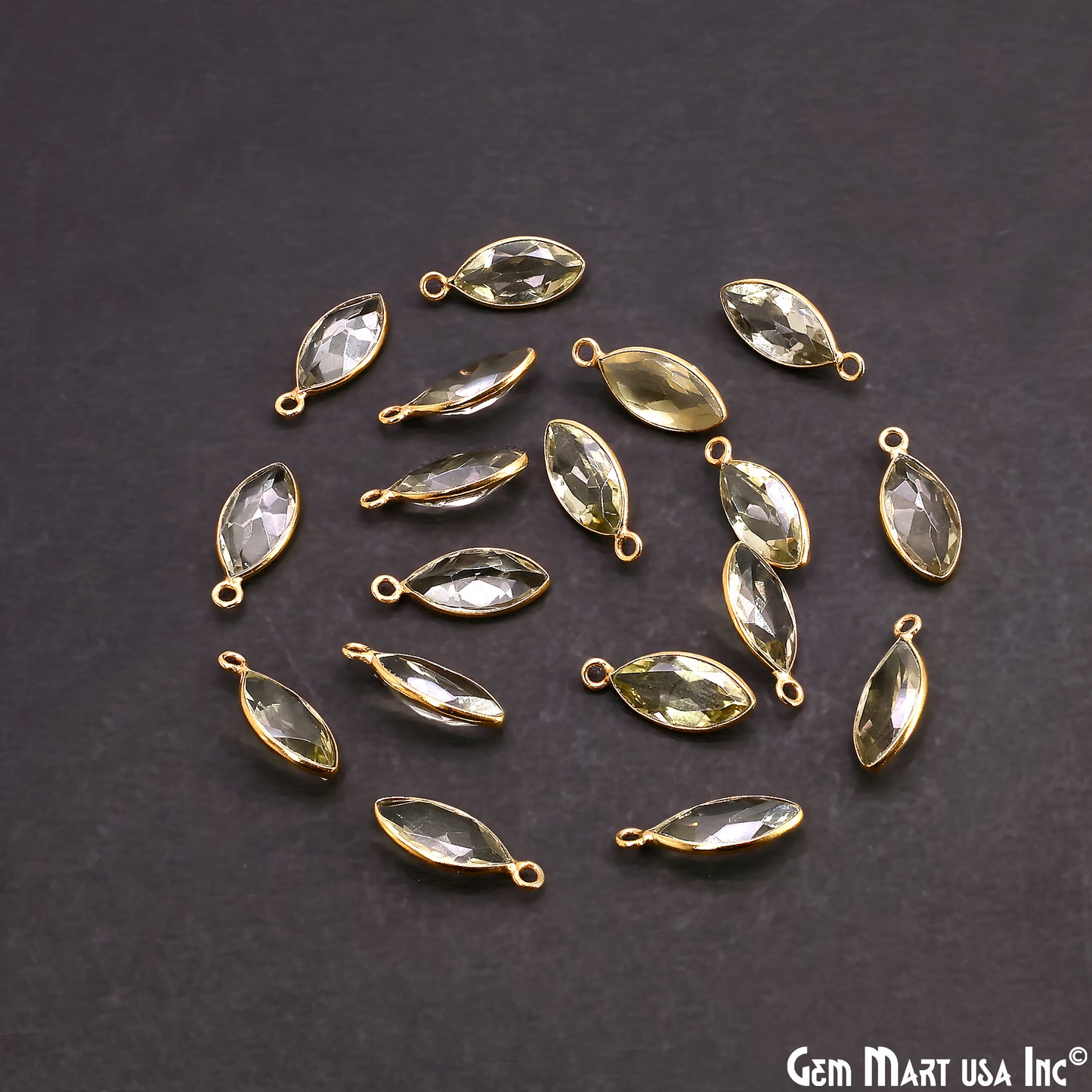 Marquise 7x14mm Brilliant Cut Gold Plated Bezel Single Bail Connector