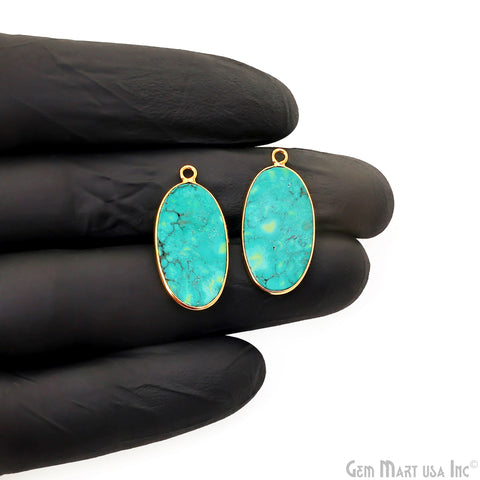 Turquoise Free Form Gold Plated Bezel Smooth Slab Slice Thick Gemstone Connector 28x14mm 1 Pair