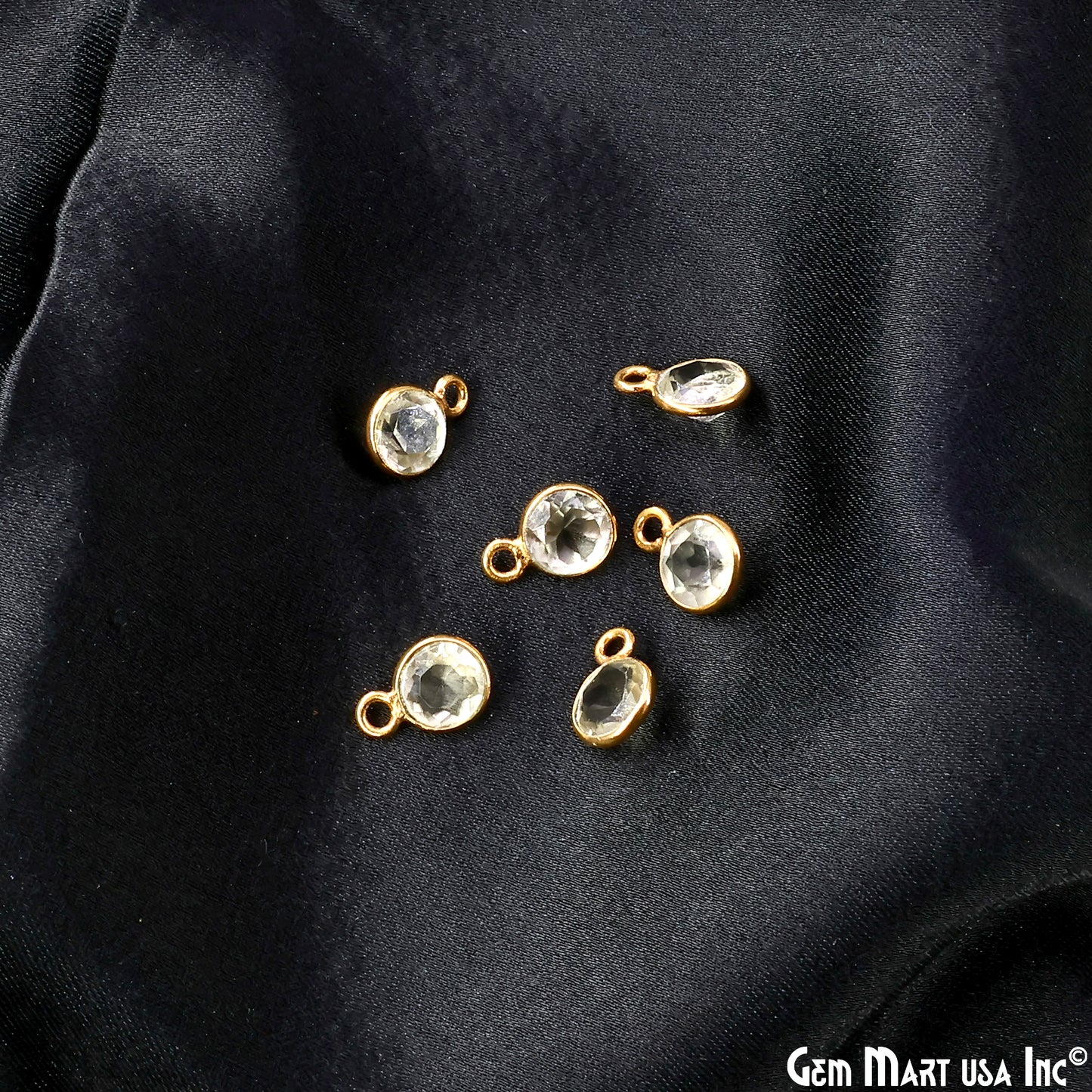 Round 6mm Brilliant Cut Gold Plated Bezel Single Bail Gemstone Connector