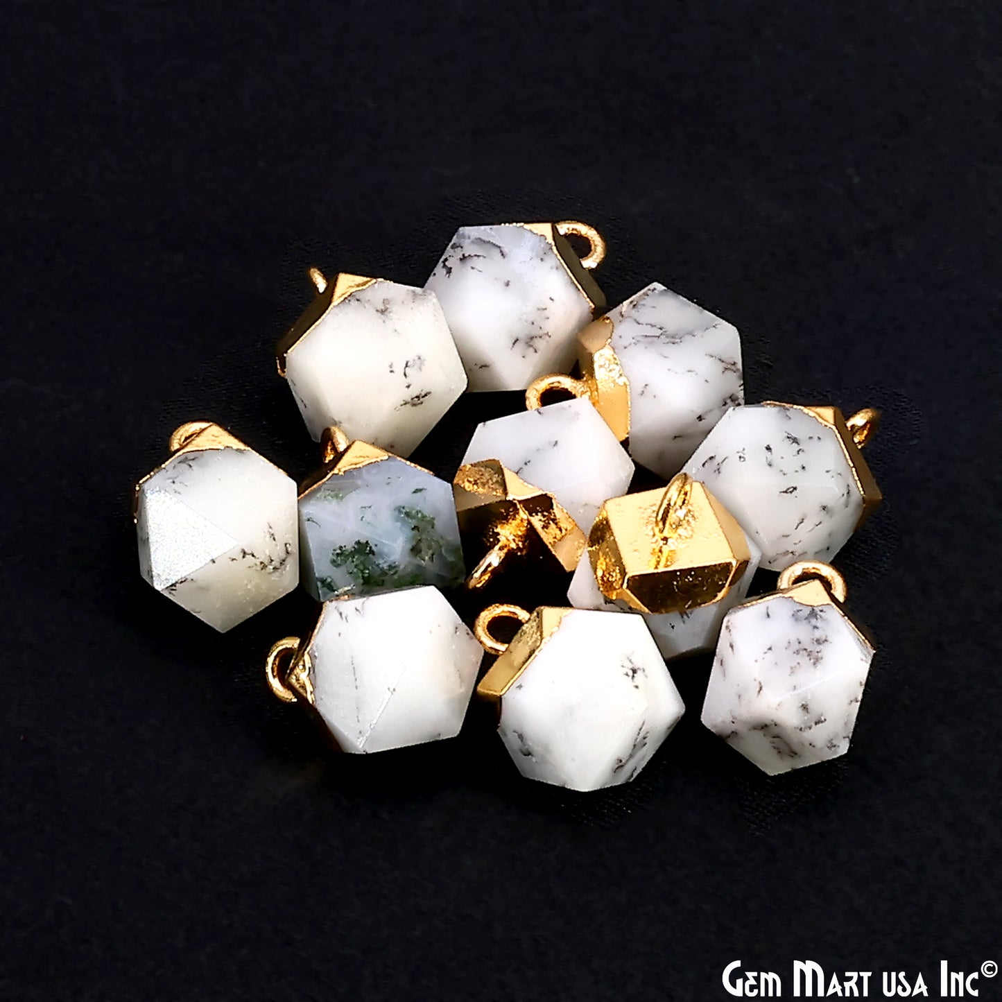 Gemstone Hexagonal Prism Shape Pendant 12x10mm Gold Plated Charm for DIY Jewelry