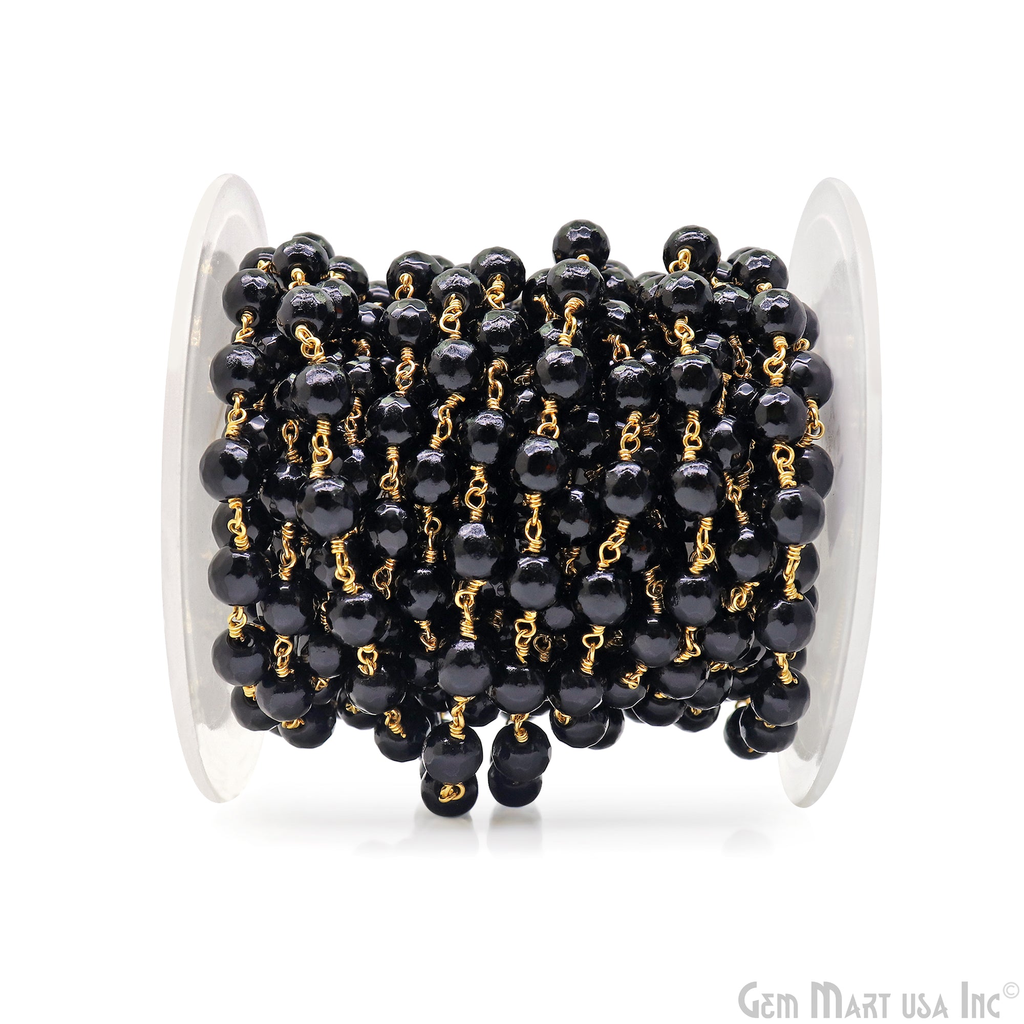 Black Jade Faceted Beads 8mm Gold Plated Gemstone Rosary Chain