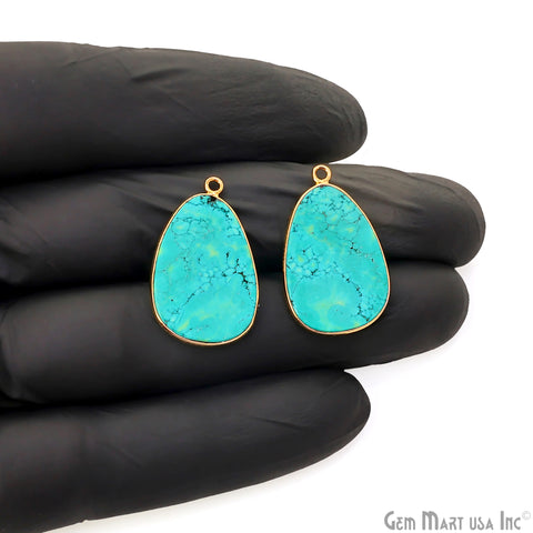 Turquoise Free Form Gold Plated Bezel Smooth Slab Slice Thick Gemstone Connector 29x18mm 1 Pair