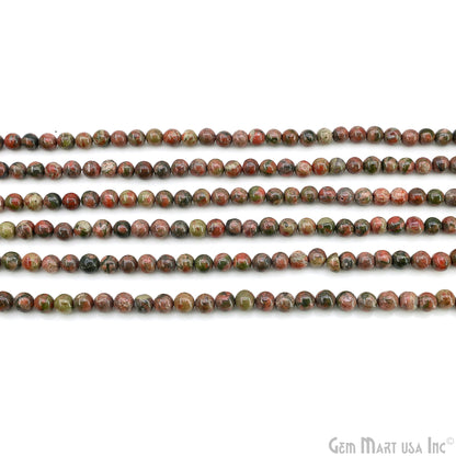 Unakite Smooth Round Drilled Beads 5-7mm Waist Beads, Rondelle Bead Strand 13 Inch
