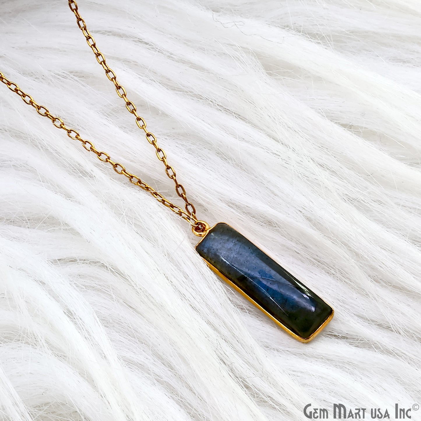 Labradorite Rectangle Gold Plated Cabochon Bar/Tag Pendant 29x7mm