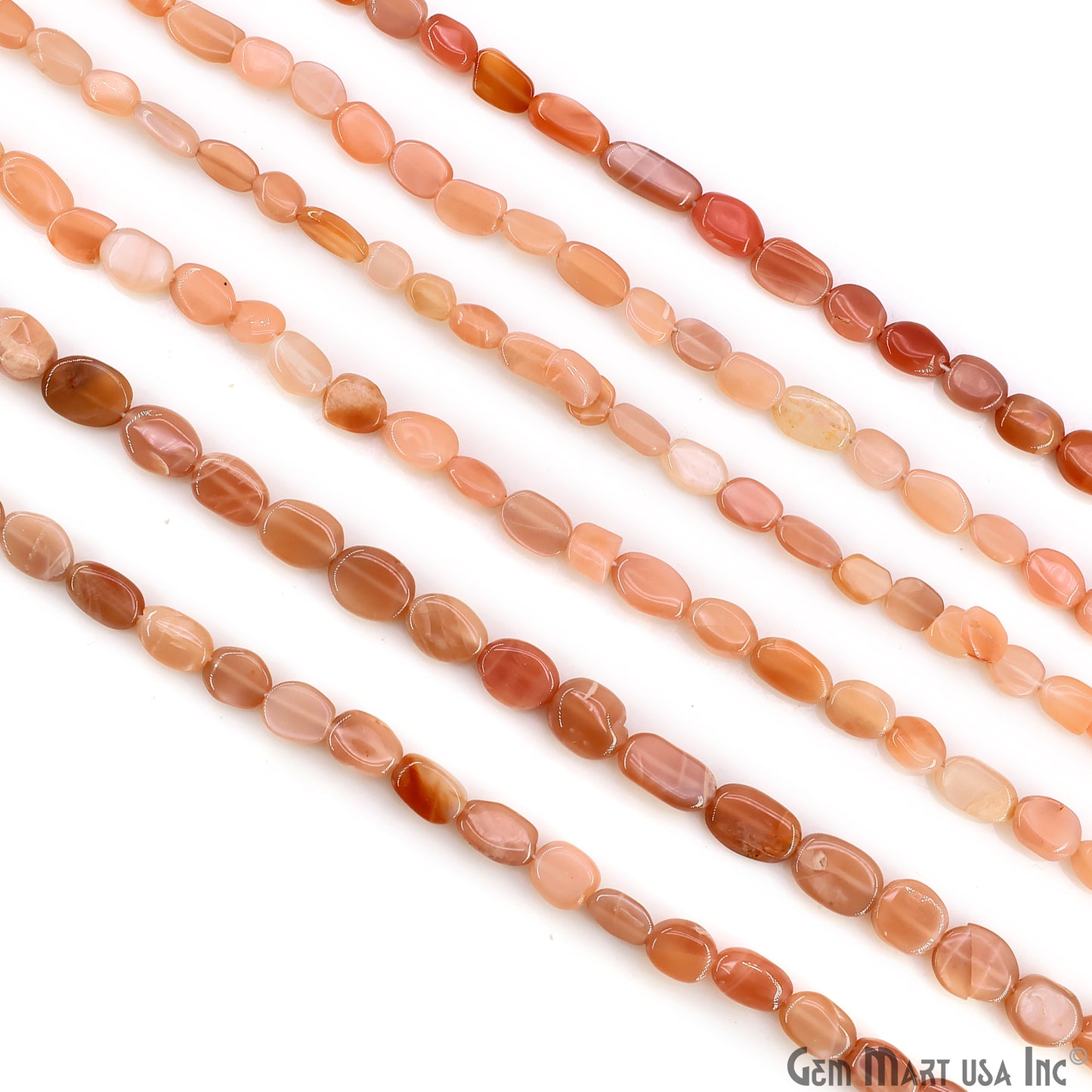 Peach Moonstone Tumble Beads Free Form Drilled Beads 9-13X6-7mm Waist Beads, Rondelle Bead Strand 13 Inch