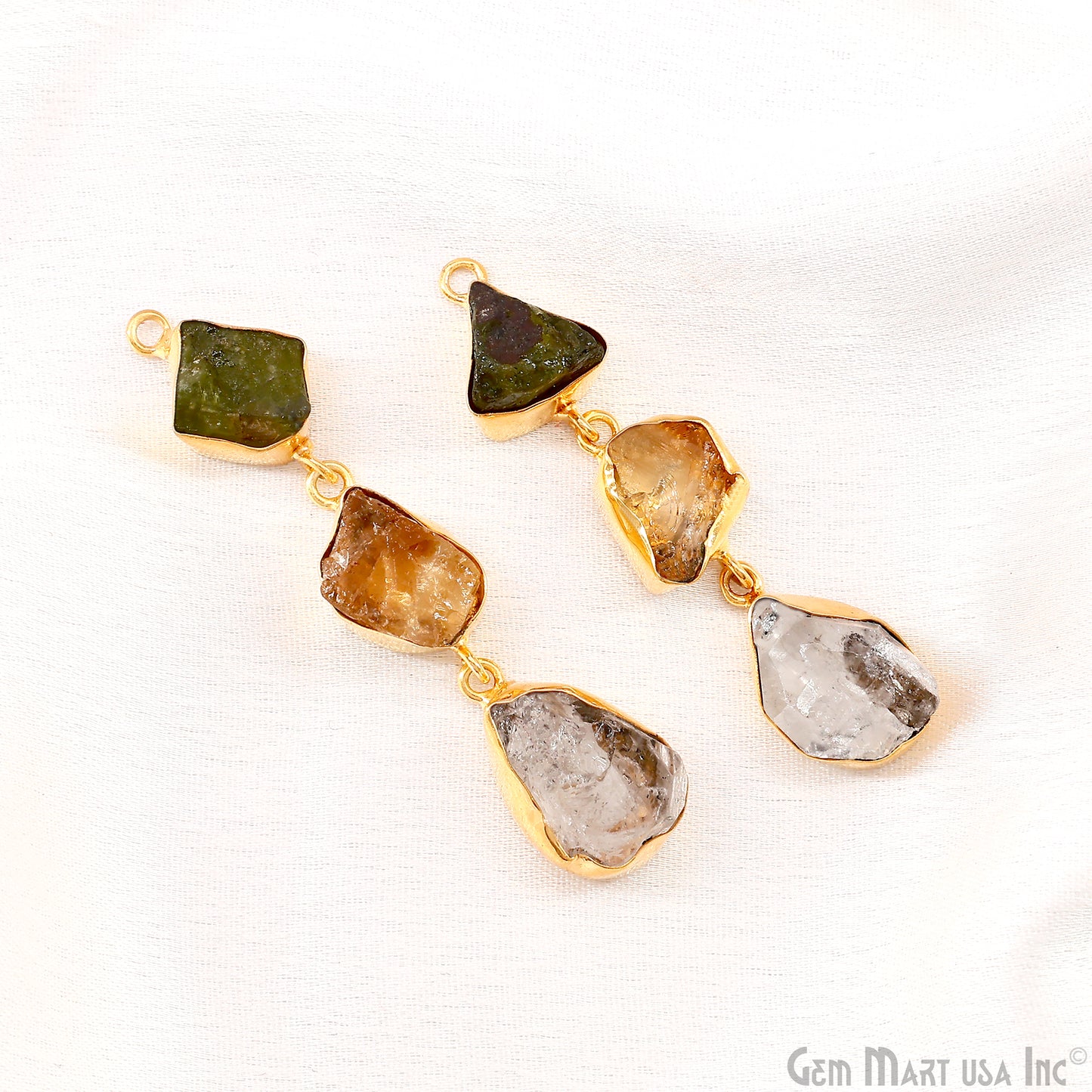Rough Gemstone Bezel Setting 57x10mm Gold Plated Long Dangle Earring Pair Connectors