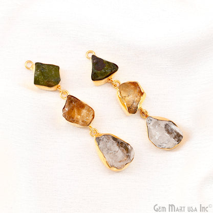 Rough Gemstone Bezel Setting 57x10mm Gold Plated Long Dangle Earring Pair Connectors