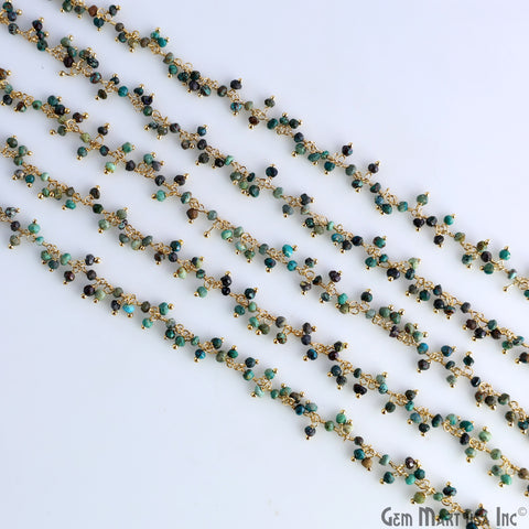 Chrysocolla Cluster Dangel Gemstone Beaded Wire Wrapped Rosary Chain