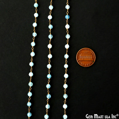 Aquamarine 4mm Gold Plated Wire Wrapped Gemstone Beads Rosary Chain