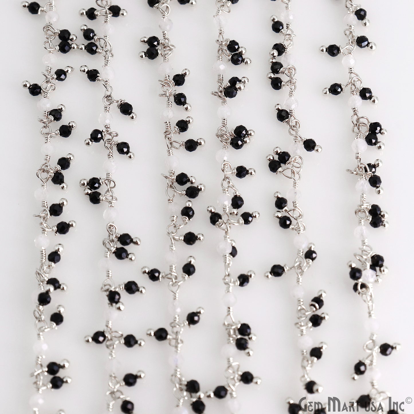 Rainbow & Black Spinel 2.5-3mm Faceted Beads Silver Plated Cluster Dangle Rosary Chain