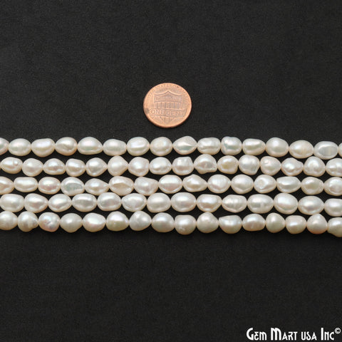 Freshwater Pearl Rough Beads, 16 Inch Gemstone Strands, Drilled Strung Briolette Beads, Free Form, 7x5mm