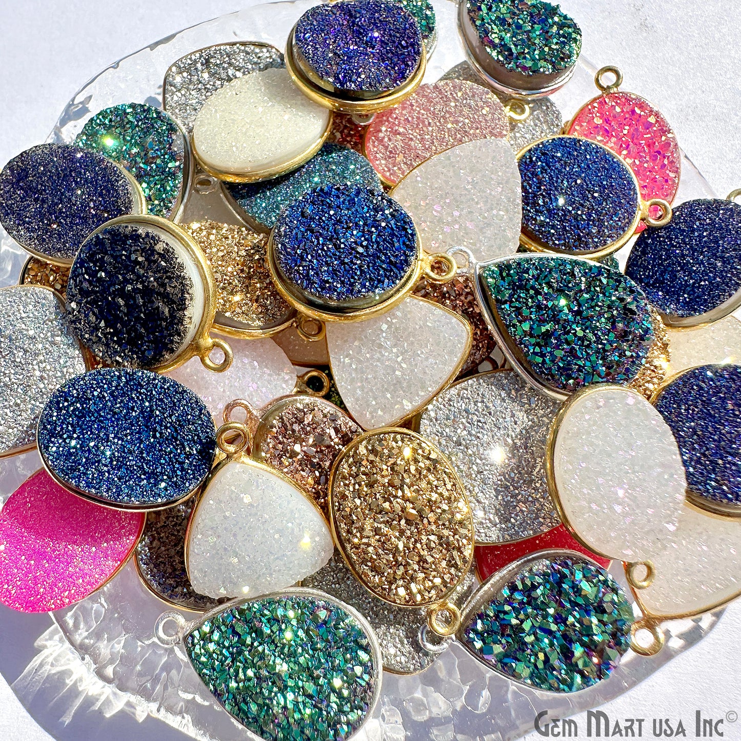 Druzy Gemstone Craft Pack, Single Bail Necklace Pendants, Mix Shape Natural Druzy, DIY Jewelry Starter Kit, Supply Kit, 20 pcs