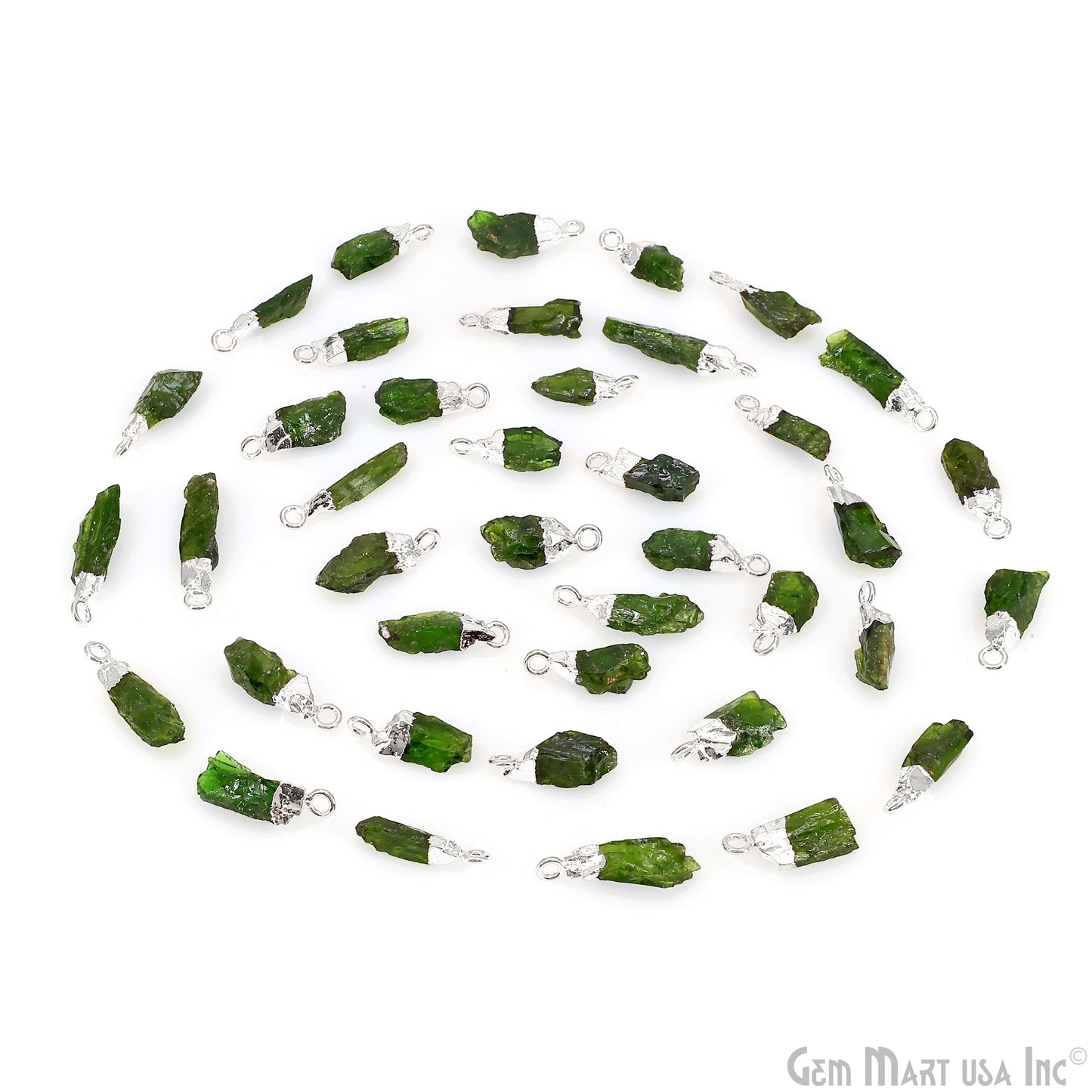 Raw Chrome Diopside Gemstone 18x5mm Organic Shape Silver Edged Single Bail Connector Charm