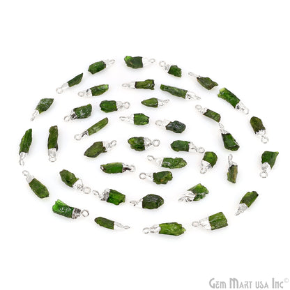 Raw Chrome Diopside Gemstone 18x5mm Organic Shape Silver Edged Single Bail Connector Charm