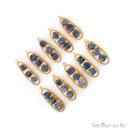 Tanzanite Rough Gemstone Free Form Oval Gold Plated Twisted Bezel setting 44x16mm DIY Earring Pendant Connector