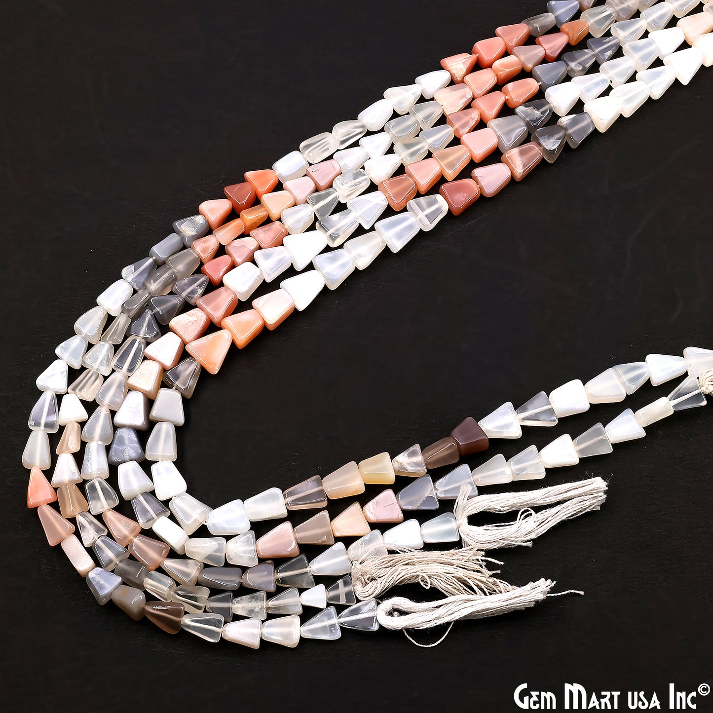 Multi Moonstone Smooth Triangle Drilled Beads 4-7mm Waist Beads, Rondelle Bead Strand 14 Inch