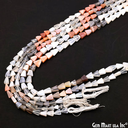 Multi Moonstone Smooth Triangle Drilled Beads 4-7mm Waist Beads, Rondelle Bead Strand 14 Inch