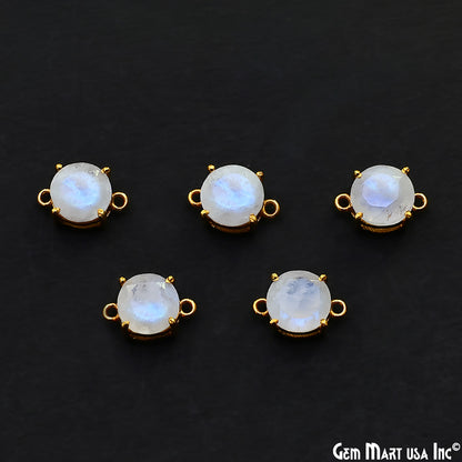 Rainbow Moonstone Prong Setting Gold Plated Flashy Gemstone Connector