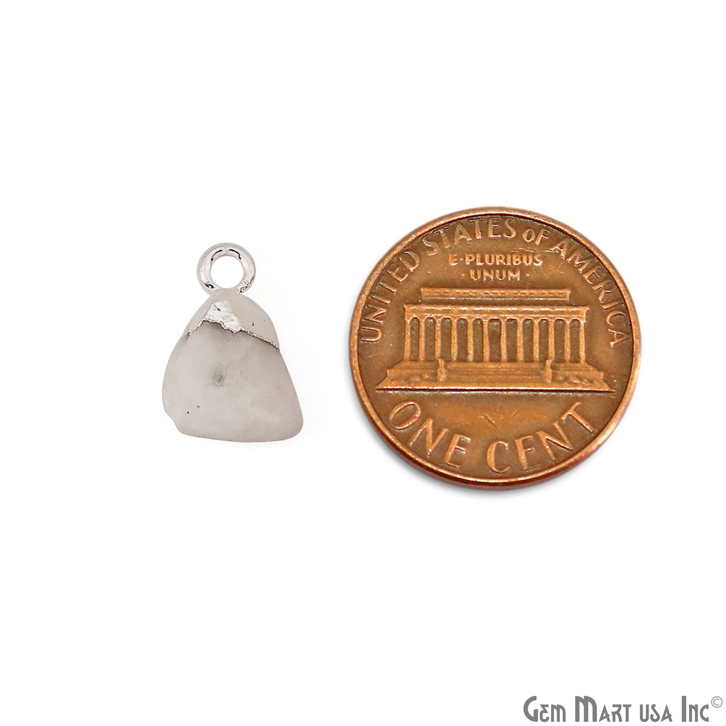 Rough Rainbow Moonstone Gemstone Organic Silver Edged Single Bail Connector