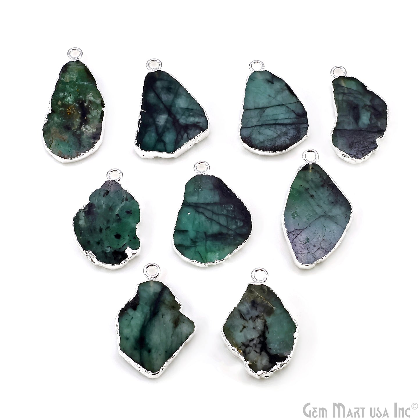 Emerald Free Form 28x15mm Electroplated Gemstone Single Bail Connector