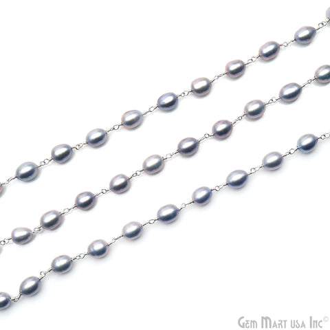 Gray Freshwater Pearl Free Form Beads 10-15mm Silver Wire Wrapped Rosary Chain