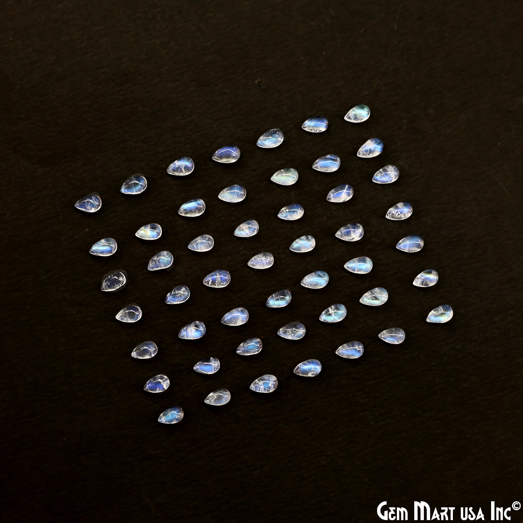 5Ct Rainbow Moonstone Pears Cabochon AAA+ Quality Blue Flash Tiny Gems 3x5mm