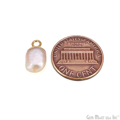 Pearl Freeform Cabochon Charm With Gold Electroplated Cap Single Bail Pendant