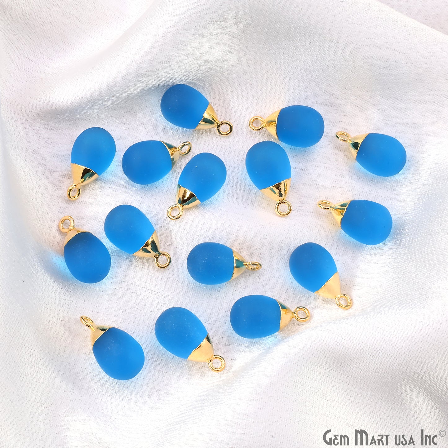 Sky Blue Chalcedony Matte Beads Single Bail Gold Electroplated Gemstone Connector