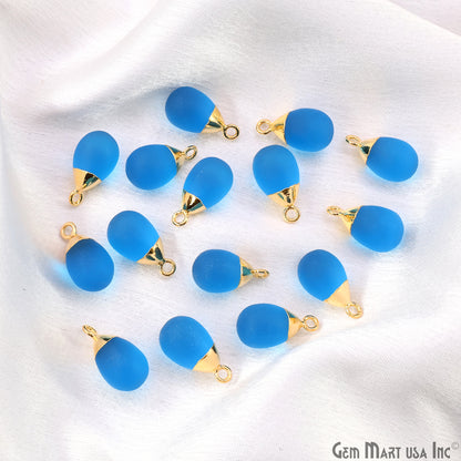 Sky Blue Chalcedony Matte Beads Single Bail Gold Electroplated Gemstone Connector