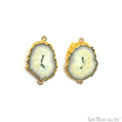 Agate Slice 23x42mm Gold Electroplated Gemstone Earring Connector 1 Pair