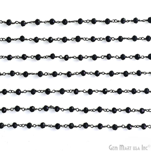 Black Chalcedony 3-3.5mm Faceted Beads Oxidized Wire Wrapped Rosary Chain
