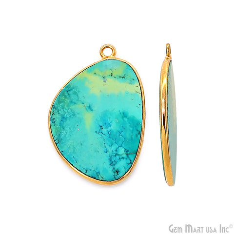 Turquoise Free Form Gold Plated Bezel Smooth Slab Slice Thick Gemstone Connector 29x19mm 1 Pair