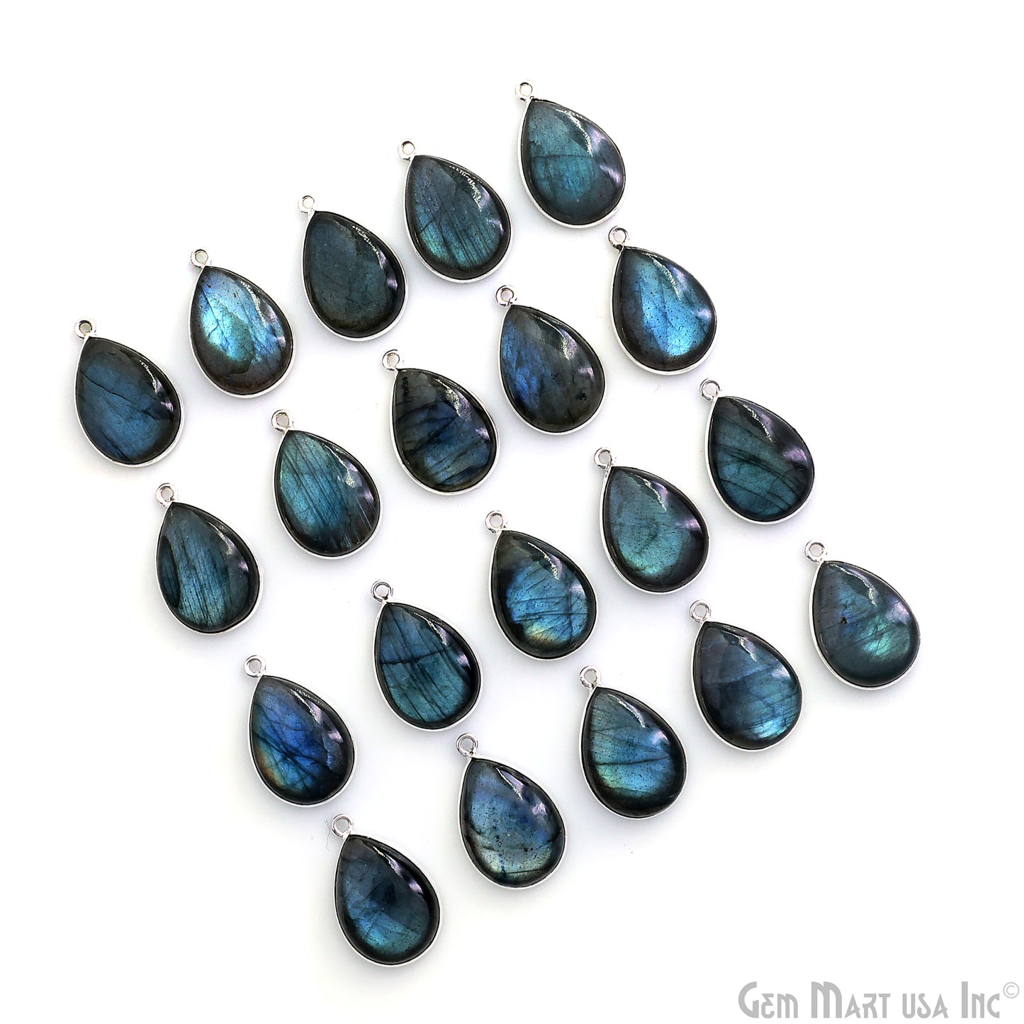 Flashy Labradorite Cabochon 13x18mm Pears Single Bail Silver Plated Gemstone Connector