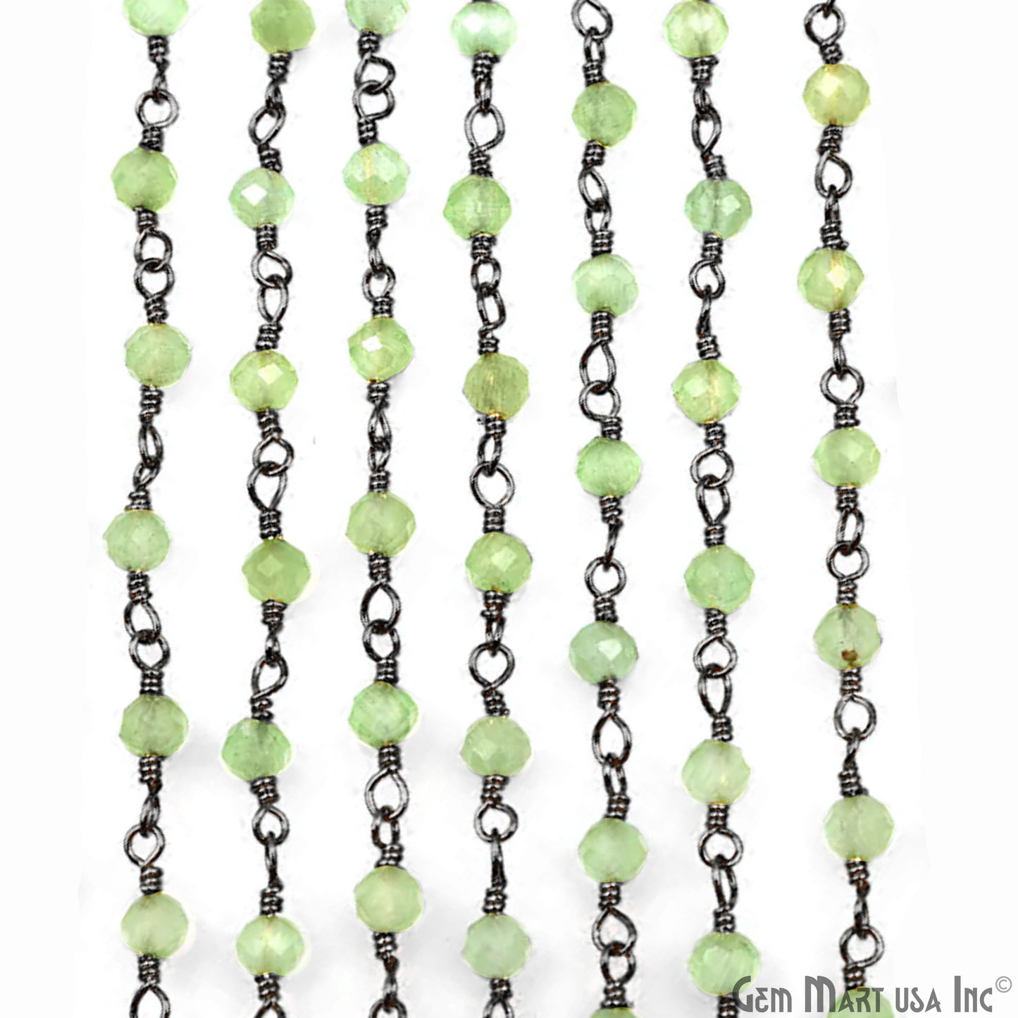 Green Monalisa 3-3.5mm Beads Black Plated Wire Wrapped Rosary Chain