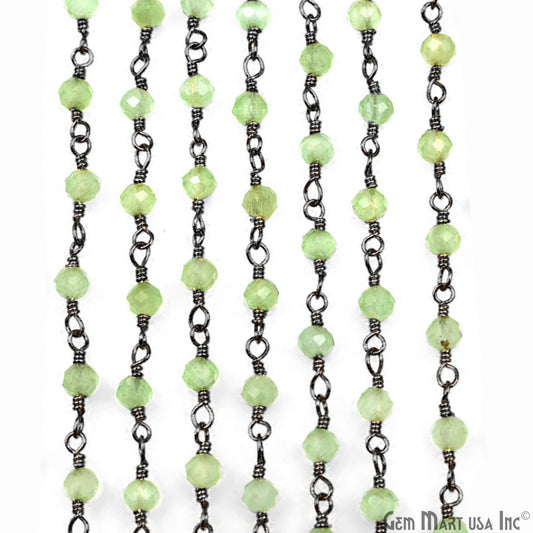 Green Monalisa 3-3.5mm Beads Black Plated Wire Wrapped Rosary Chain