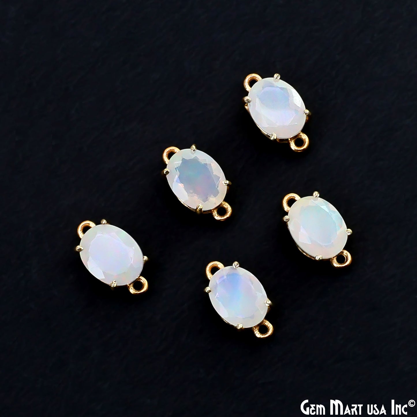 Ethiopian Opal Gemstone Oval 7x9mm Prong Setting Gold Plated Connector