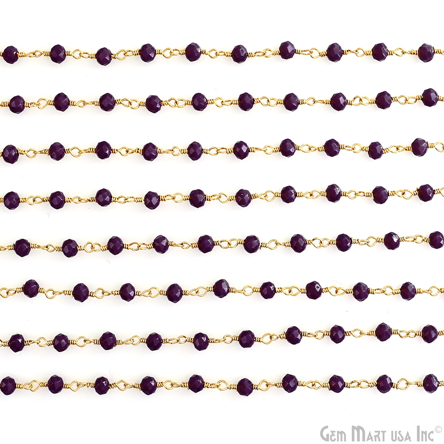 Purple Jade 4mm Faceted Beads Gold Wire Wrapped Rosary