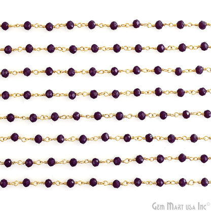 Purple Jade 4mm Faceted Beads Gold Wire Wrapped Rosary