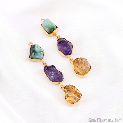 Rough Gemstone Bezel Setting 56x11mm Gold Plated Long Dangle Earring Pair Connectors