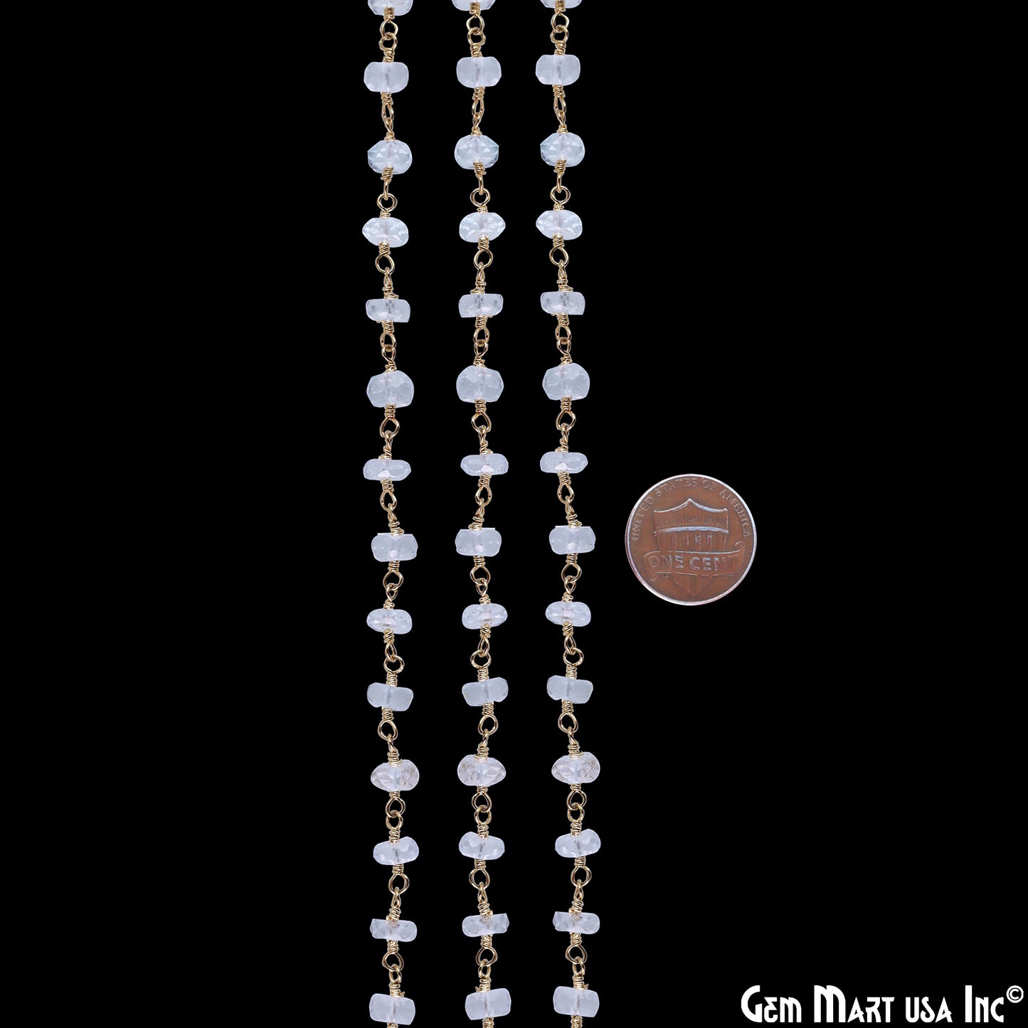 Crystal Faceted 5-6mm Gold Wire Wrapped Beads Rosary Chain