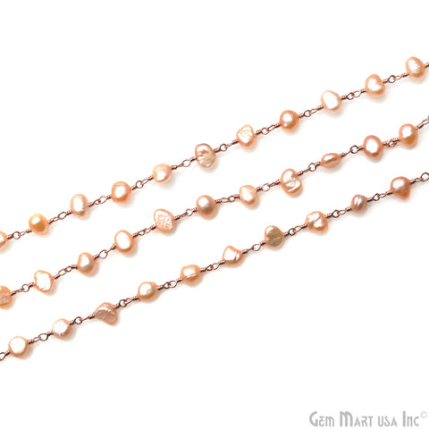 Pink Freshwater Pearl Free Form 5-6mm Rose Gold Plated Beads Rosary